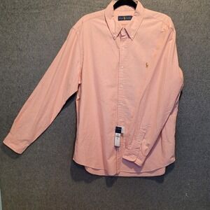 Ralph Lauren Men's Oxford Shirt Coral Pink Long Sleeve Pony Logo Size L